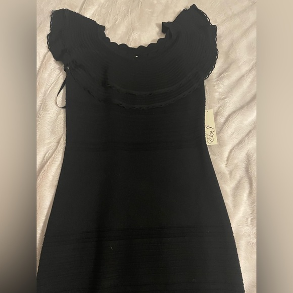 ELIZA J BLACK OFF THE SHOULDER LAYERED DRESS - Picture 2 of 5